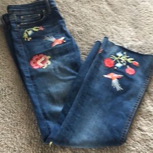 Zara Women Floral Patch Rawhem  Bootcut Jean